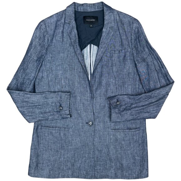 EUC Women's BANANA REPBULIC One-Button Linen Blazer Chambray | Size 14 - Picture 3 of 10